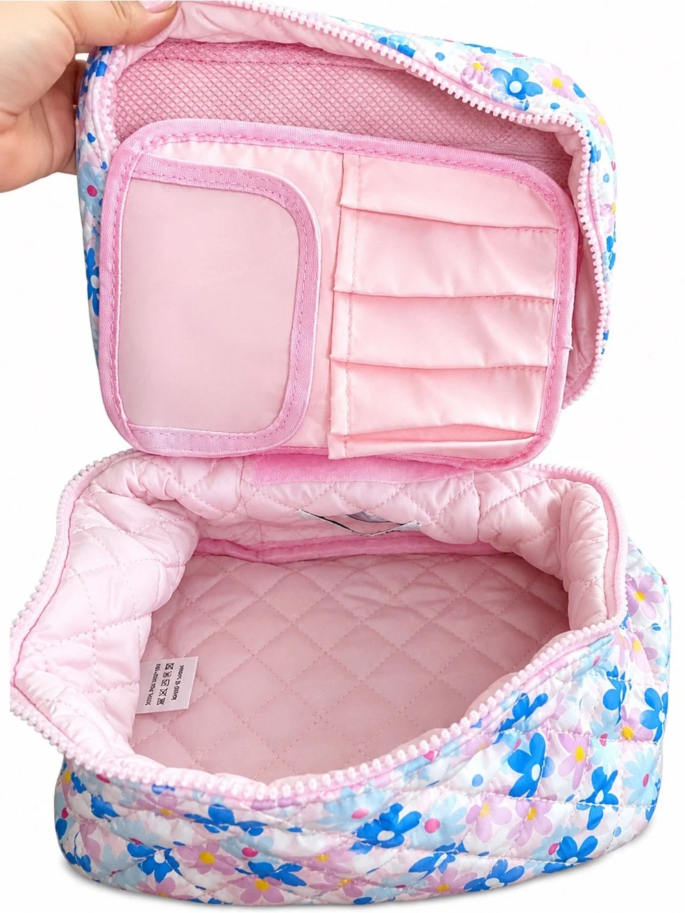 KATYDID Dainty Florals Pink Quilted Makeup Travel Bag NWT